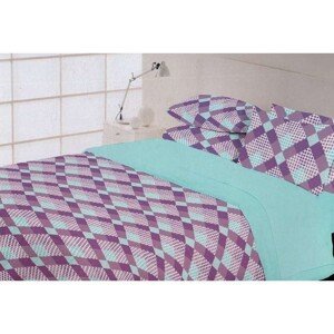 Fialovo mentolové kárované posteľné obliečky 3 časti: 1ks 200x220 + 2ks 70 cmx80