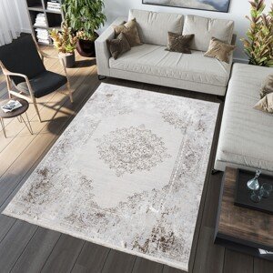 domtextilu.sk Svetlý krémovo-sivý dizajnový vintage koberec so vzormi 68238-243190