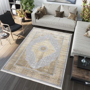 domtextilu.sk Exkluzívny moderný koberec sivej farby so zlatým orientálnym vzorom 68264-243246