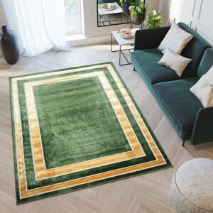 domtextilu.sk Trendový zelený koberec so zlatým vzorom po okrajoch 68518-243725