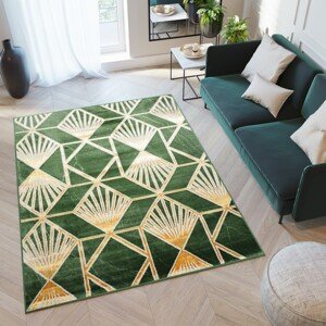 domtextilu.sk Trendový zelený koberec so zlatými geometrickými vzormi 68522-243737