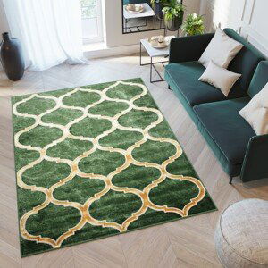 domtextilu.sk Originálny zelený koberec so zlatým vzorom 68526-243756