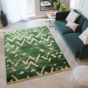 domtextilu.sk Moderný zelený koberec s originálnym zlatým vzorom 68529-243770