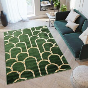 domtextilu.sk Moderný zelený koberec s jedinečným zlatým vzorom 68530-243774