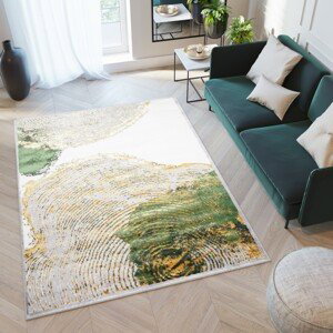domtextilu.sk Bielo-zelený trendový koberec so zlatým vzorom 68535-243800