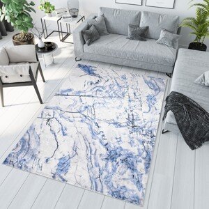 domtextilu.sk Jednoduchý bielo-modrý koberec s abstraktným vzorom 68544-243848