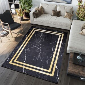 domtextilu.sk Tmavý dizajnový koberec s mramorovým vzorom zlatých detailov 68567-243963