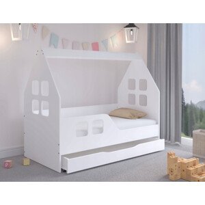 Detská posteľ domček so šuflíkom 140 x 70 cm biela ľavá