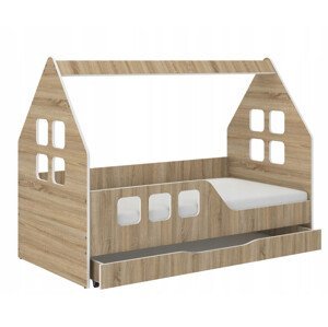 Detská posteľ domček so šuflíkom 160 x 80 cm v dekore dub sonoma ľavá