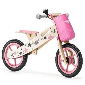 Balančný bicykel ružovej farby s úložným vreckom