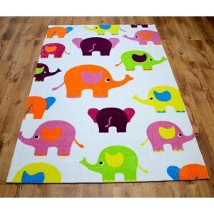 DomTextilu Detský biely koberec so sloníkmi 200 x 300 cm 17531