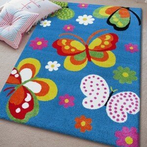 DomTextilu Detský koberec s motýlikmi v modrej farbe 19685-135524