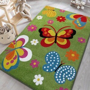DomTextilu Motýlikový koberec v zelenej farbe do detskej izby 19687-135137