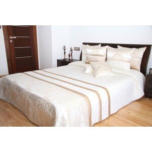 DomTextilu Luxusný prehoz na posteľ krémový s karamelovými pásmi Šírka: 220 cm | Dĺžka: 240 cm 2483-104073