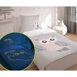 DomTextilu Svietiace detské posteľné obliečky s motívom sovy 2 časti: 1ks 160 cmx200 + 1ks 70 cmx80 Ružová 70x80 cm 25534-149888