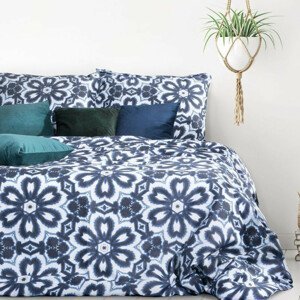Kvetinové saténové posteľné obliečky modrej farby 3 časti: 1ks 200x220 + 2ks 70 cmx80