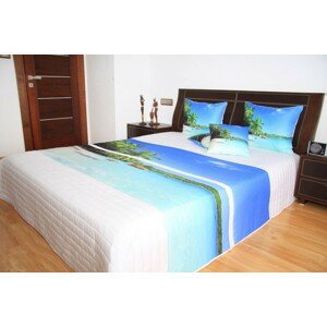 DomTextilu Prehoz na posteľ bielej farby s motívom exotickej pláže Šírka: 220 cm | Dĺžka: 240 cm 2942-103342