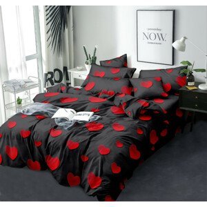 DomTextilu Čierne posteľné obliečky so srdiečkami 3 časti: 1ks 160 cmx200 + 2ks 70 cmx80 Čierna 30747-159674