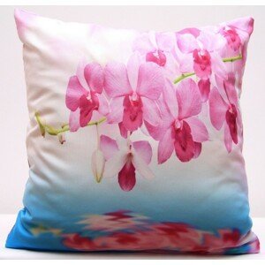 domtextilu.sk Bielo modrá obliečka na vankúše s rozkvitnutou ružovou orchideou 40 x 40cm 40x40 cm Biela 3161-124163