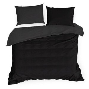 Luxusné čierne posteľné obliečky bavlnený satén 3 časti: 1ks 180x200 + 2ks 70 cmx80