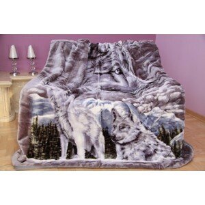 Mäkká luxusná deka z akrylu sivá s vlkmi