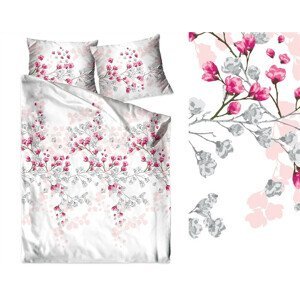 DomTextilu Biele posteľné obliečky s motívom kvitnúcich vetiev 3 časti: 1ks 200x220 + 2ks 70 cmx80 Ružová 35139-167326