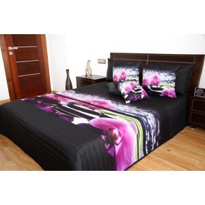 domtextilu.sk Prehozy na posteľ čiernej farby s 3D motívom orchideí Šírka: 220 cm | Dĺžka: 240 cm 3535-103393
