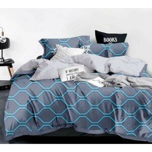 DomTextilu Sivé posteľné obliečky geometrickým motívom modrej farby 4 časti: 1ks 160 cmx200 + 2ks 70 cmx80 + plachta Sivá 38214-180534