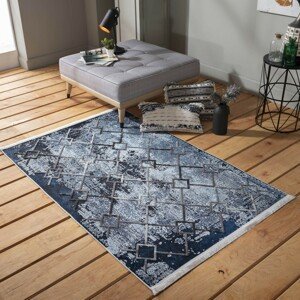 domtextilu.sk Fenomenálny modrý vzorovaný koberec v škandinávskom štýle 39659-183535