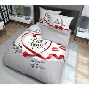 DomTextilu Romantické bielo sivé posteľné obliečky so srdcom a nápisom LOVE YOU 3 časti: 1ks 160 cmx200 + 2ks 70 cmx80 Sivá 70 x 80 cm 39778-183632