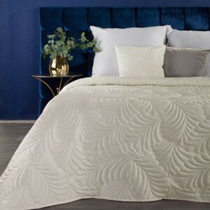 DomTextilu Moderný smotanovo biely jednofarebný prehoz na posteľ s motívom listov Šírka: 170 cm | Dĺžka: 210 cm 40006-184274