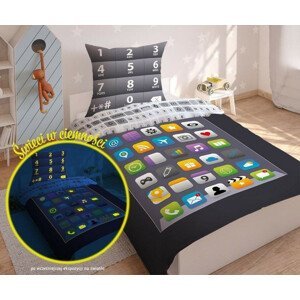 Originálne detské svietiace posteľné obliečky s motívom telefónu 2 časti: 1ks 140 cmx200 + 1ks 70 cmx80