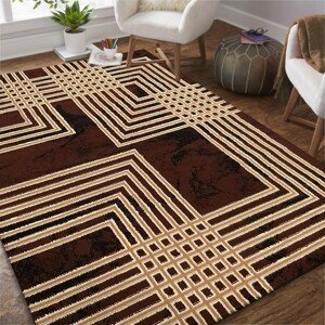 DomTextilu Moderný hnedý koberec s geometrickým motívom štvorcov 40347-185065  100 x 190 cm Hnedá