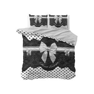 DomTextilu Krásne bielo čierne bavlnené posteĺné obliečky s mašľou 200 x 220 cm 40604