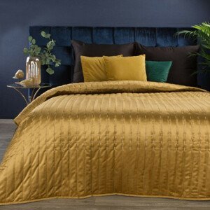 DomTextilu Luxusný zlato žltý zamatový prehoz na posteĺ Šírka: 220 cm | Dĺžka: 240 cm 40665-185722