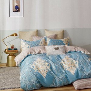DomTextilu Brilatné modré bavlnené posteľné obliečky s ornamnetálnym vzorom 3 časti: 1ks 160 cmx200 + 2ks 70 cmx80 Modrá 40686-185817