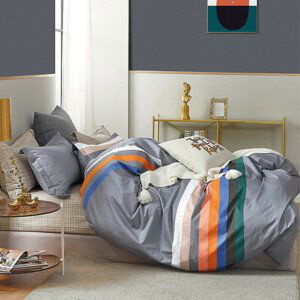 DomTextilu Krásne sivé bavlnené posteľné obliečky s farebnými pruhmi 3 časti: 1ks 180x200 + 2ks 70 cmx80 Sivá 40694-187043