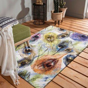 domtextilu.sk Fenomenálny farebný koberec s motívom pávích pierok 40981-187445  80 x 150 cm krémová