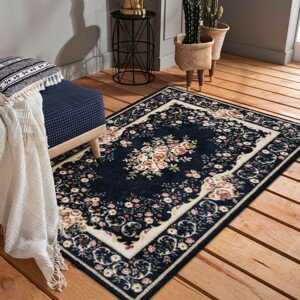 DomTextilu Kvalitný tmavo modrý vintage koberec 40985-187478