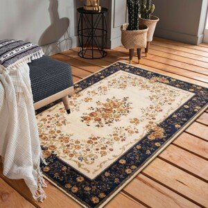 DomTextilu Kvalitný krémovo modrý koberec s motívom kvetov 40992-187456