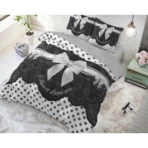 DomTextilu Krásne sivo čierne bavlnené posteľné obliečky sweet dreams s mašľou 160 x 200 cm 41116