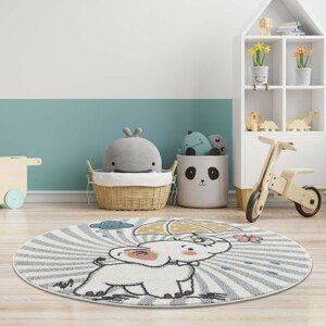 DomTextilu Moderný krémový detský okrúhly koberec sloník šťastia 41641-196790