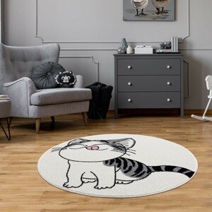 DomTextilu Krémový okrúhly koberec s motívom mačky 41678-196874