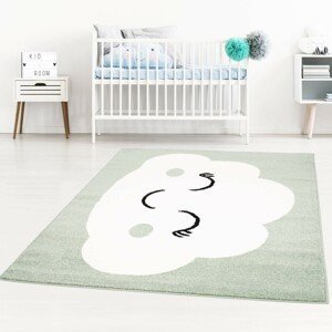 DomTextilu Pastelovo zelený koberec do detskej izby na hranie spiaci mráčik 42034-197434