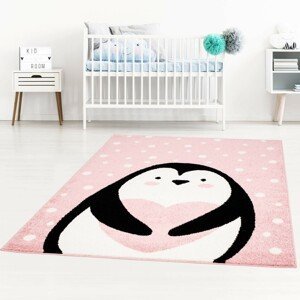 DomTextilu Ružový detský koberec pre dievčatko na hranie tučniak 42037-197462