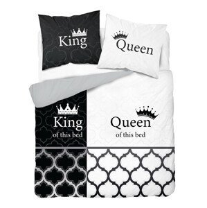 DomTextilu Čiernobiele posteľné obliečky s nápismi King & Queen 3 časti: 1ks 160 cmx200 + 2ks 70 cmx80 Biela 42828-201067