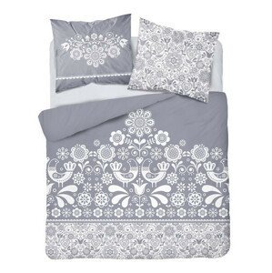 DomTextilu Šedé bavlnené posteľné obliečky s ľudovým motívom 3 časti: 1ks 200x220 + 2ks 70 cmx80 Sivá 42832-201076