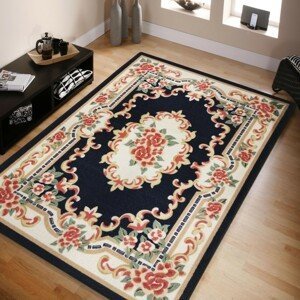 DomTextilu Krásny tmavomodrý koberec s kvetinovým vzorom 43483-204933