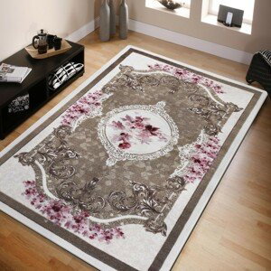 DomTextilu Krásny hnedý koberec s kvetinovým vzorom 43488-204946