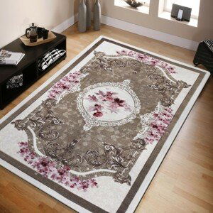 DomTextilu Krásny hnedý koberec s kvetinovým vzorom 43488-204947